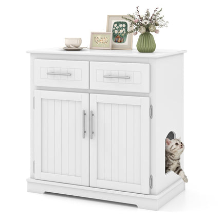 PAWROOM - Cat cabinet for cat litter box with 2 drawers & 2 doors & entrance litter box cat house
