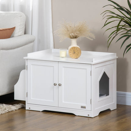 PAWROOM - Cat Cabinet Søppelbrett Justerbar Skillevegg Magnetiske Dører Hvit 86X48X52Cm