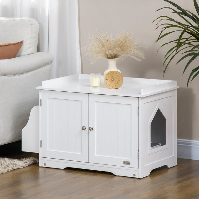 PAWROOM - Cat Cabinet Søppelbrett Justerbar Skillevegg Magnetiske Dører Hvit 86X48X52Cm