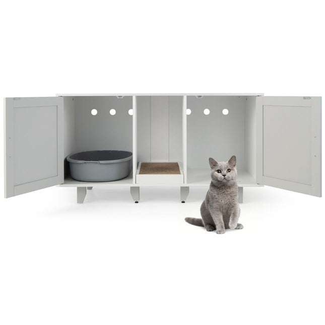 PAWROOM - Cat cabinet for cat toilet with 2 doors & scratching board & entrance 120 x 52 x 65 cm light gray