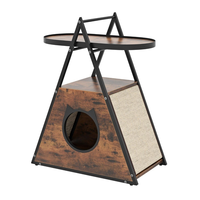 PAWROOM - 3 i 1 katteskap kattehus & sidebord & nattbord med kattehule og skrapematter