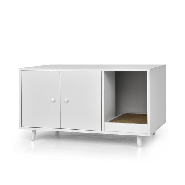 PAWROOM - 2 i 1 sidebord og katteskap med skrapebrett Kattesøppel 90 x 50 x 50 cm Sofabord Hvit