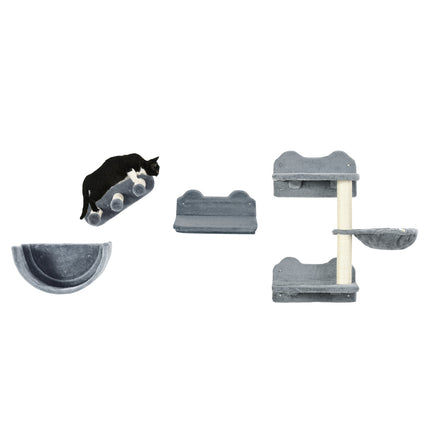 PAWROOM - Katteklatrevegg 4 stykker, klatrekatte skrapestolpe med kattetrapp, hengekøye, hoppeplattform, veggskrapestolpe, veggkattemøbler, opptil 5 kg