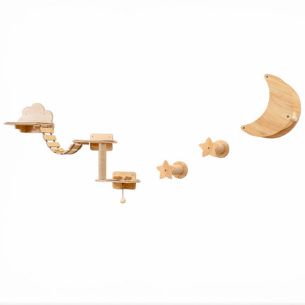 PAWROOM - Cat Climbing Wall Set - 6 PCS, Hammock, Scratching Tree