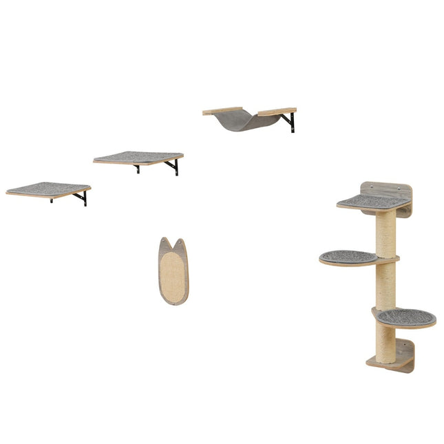 PAWROOM - Wall-Mounted Cat Climbing Set with Scratching Post & Hammock
