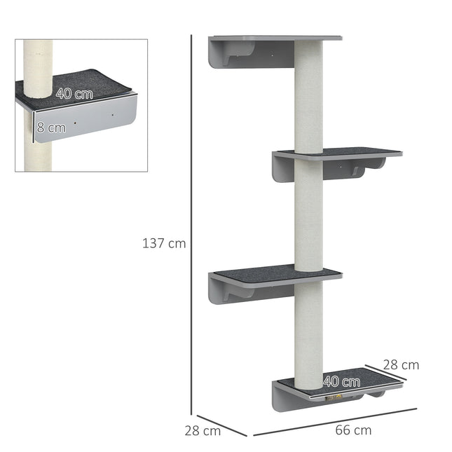 PAWROOM - Wall-mounted cat climbing post, light gray beige wood