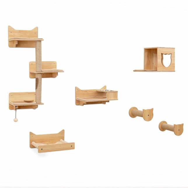 PAWROOM - Cat Wall Climbing Set with Hammock, Scratching Posts, and House