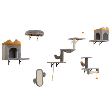 PAWROOM - Wall-Mounted Cat Tower Set with Sisal Scratch Posts