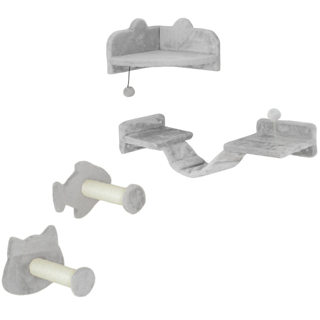 PAWROOM - Cat Climbing Wall Set, 4-piece with steps and sisal poles