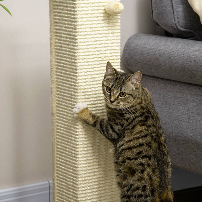 PAWROOM - Skrapestolpe 80Cm Høy Skrapestolpe Med Lekeball, Skrapestolpe I Sisaltau, Skrapebrett, I Eik + Kremhvit, For Katter