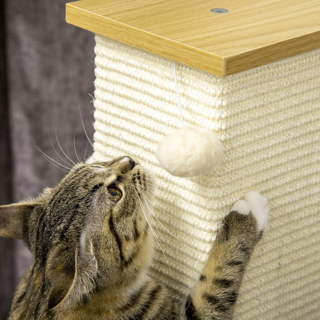 PAWROOM - Skrapestolpe 80Cm Høy Skrapestolpe Med Lekeball, Skrapestolpe I Sisaltau, Skrapebrett, I Eik + Kremhvit, For Katter