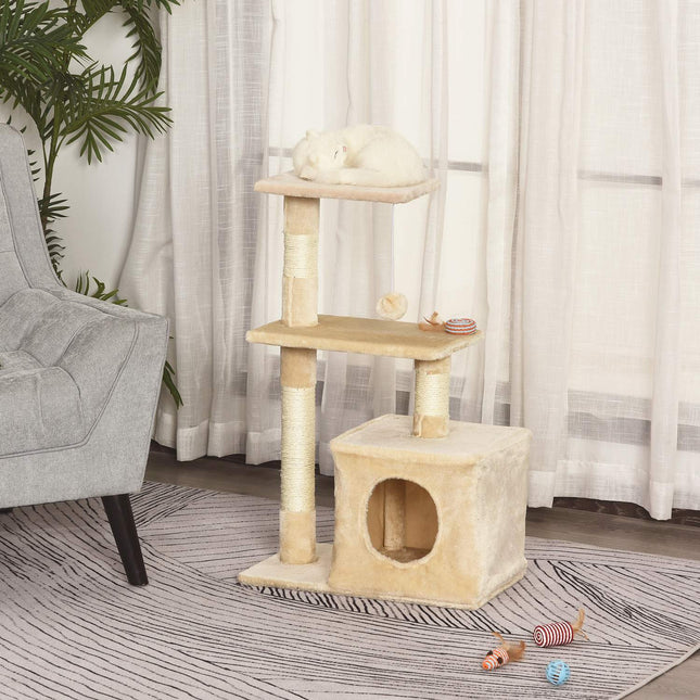 PAWROOM - Skrapestolpe Med Sisal, Myk Plysj, Skrapebrett, Stabilt, E1 Klasse Sponplater, 50X30X80Cm