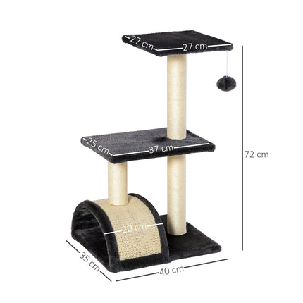 PAWROOM - Skrapestolpe Med Skrapebrett, Mørkegrå, E1 Mdf Sisal Plysj, 40X35X72Cm