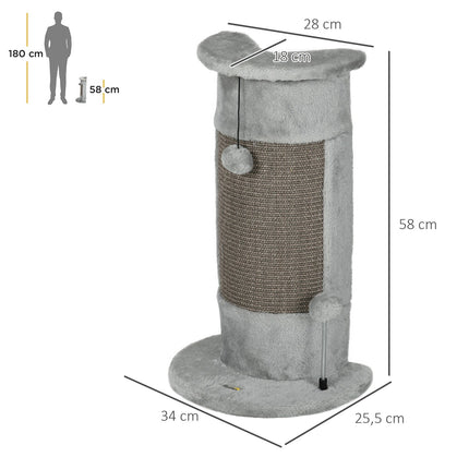 PAWROOM - Small gray indoor cat scratching post with sisal ball