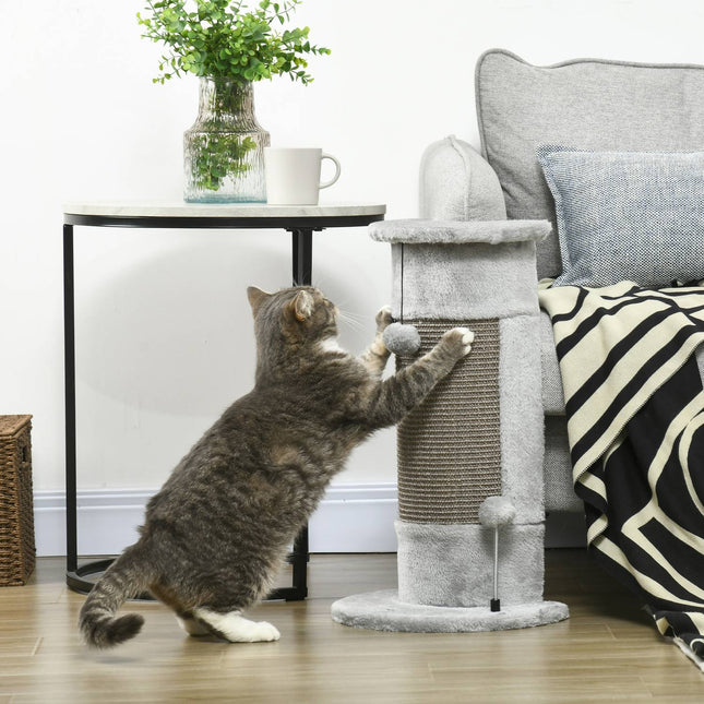 PAWROOM - Small gray indoor cat scratching post with sisal ball