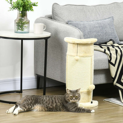 PAWROOM - Hjørne Skrapestolpe 58 Cm Skrapestolpe For Katter Med Skrapekule, Laget Av Sisal, Kremhvit