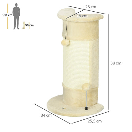 PAWROOM - Hjørne Skrapestolpe 58 Cm Skrapestolpe For Katter Med Skrapekule, Laget Av Sisal, Kremhvit