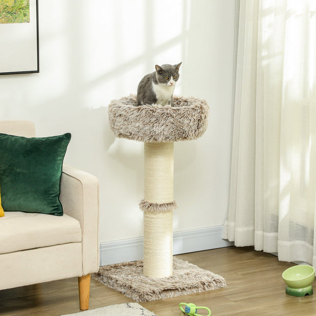 PAWROOM - Kløestolpe 87 cm høyt kattetre med seng, tykk stamme, katteklodestolpe med sisal skrapestolper, for katter opp til 6 kg, innendørs, brun