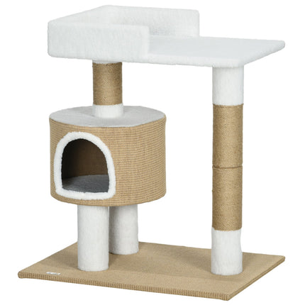 PAWROOM - Skrapestolpe 79 Cm Lite Kattetre Med Kattehule Og Liggeområde, For Katter Opp Til 8 Kg, Jute, Brun/Hvit