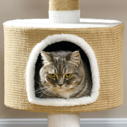 PAWROOM - Skrapestolpe 79 Cm Lite Kattetre Med Kattehule Og Liggeområde, For Katter Opp Til 8 Kg, Jute, Brun/Hvit