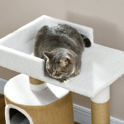 PAWROOM - Skrapestolpe 79 Cm Lite Kattetre Med Kattehule Og Liggeområde, For Katter Opp Til 8 Kg, Jute, Brun/Hvit