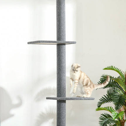 PAWROOM - Høydejusterbar Skrapestolpe Klatretre For Katter, Leketre, Grå, 43X27X228-260Cm