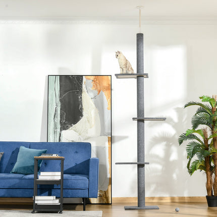PAWROOM - Høydejusterbar Skrapestolpe Klatretre For Katter, Leketre, Grå, 43X27X228-260Cm