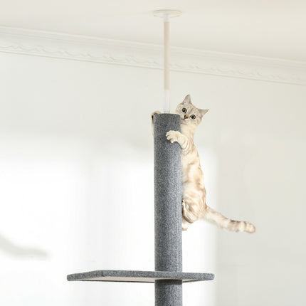 PAWROOM - Høydejusterbar Skrapestolpe Klatretre For Katter, Leketre, Grå, 43X27X228-260Cm