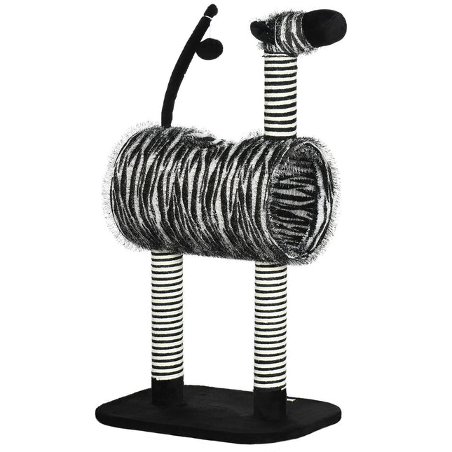 PAWROOM - Skrapestolpe Cat Tree Zebra Design Klatretunnel Jute Stolpe Svart + Hvit 93Cm