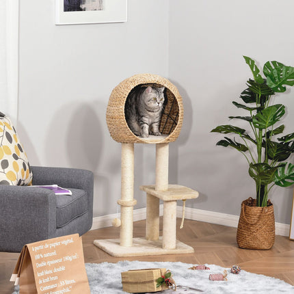PAWROOM - Cat tree with scratching post and cave, beige, 100 cm high
