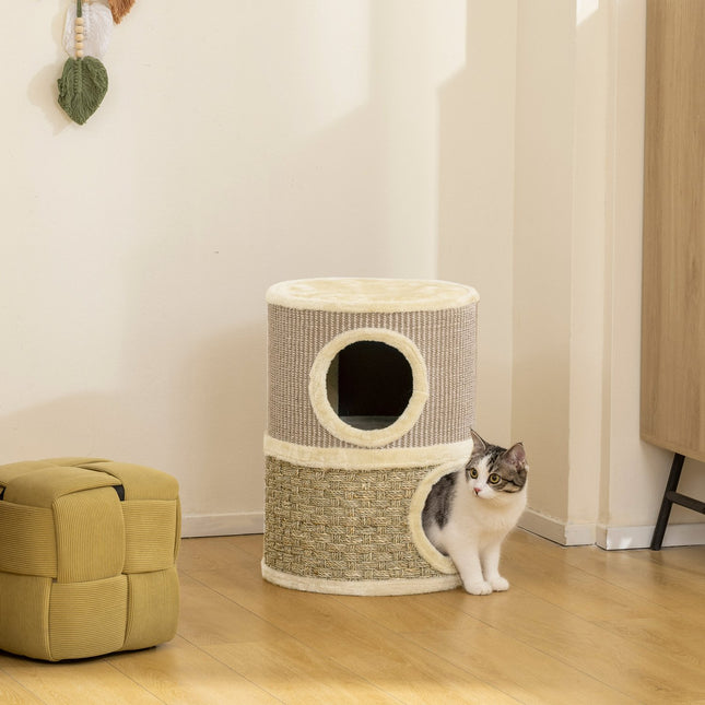 PAWROOM - Cat Scratching Tower, 49cm, 2-Level, Plush Edge, Khaki