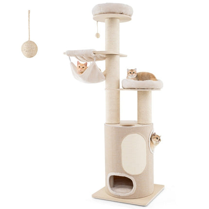 PAWROOM - Cat Tree with 2-Story Condo, Hammocks, 58x58x187 cm