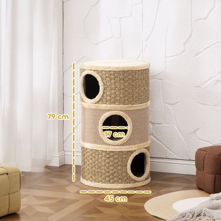 PAWROOM - Cat Tower, 79cm, 3-Level Sisal Scratching Post