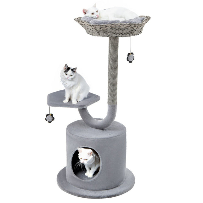 PAWROOM - Indoor Scratching Post with Curved Metal Frame 3 Tier Cat Activity Center Gray