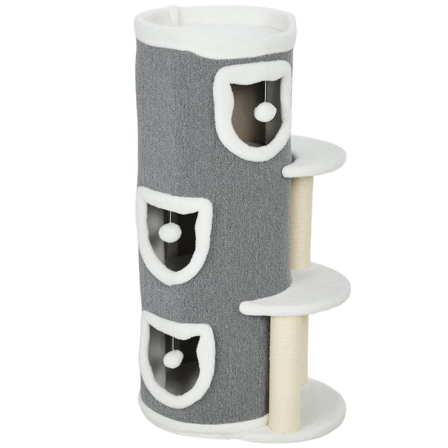 PAWROOM - Cat Tower with 3 Levels, Sisal Posts, Gray, 101 cm