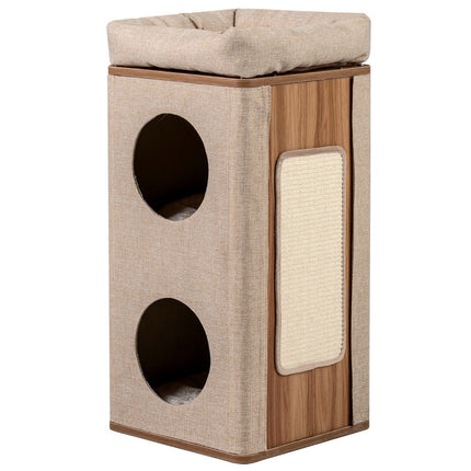 PAWROOM - 3-Tier Cat Tower with Scratching Board and Mats, Beige