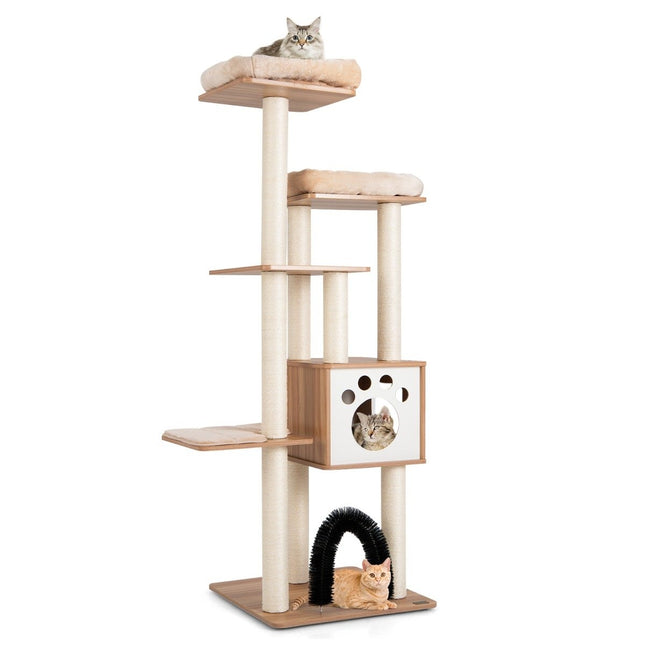 PAWROOM - 176 cm 6-lags skrapestolpe med koselige matter og Cave & Cat Arch Beige