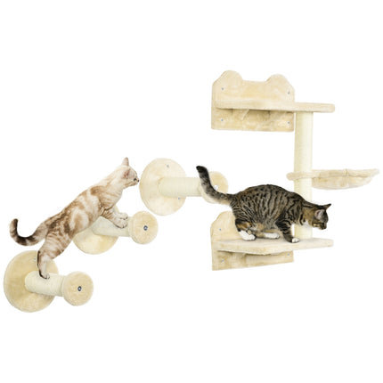 PAWROOM - Stupetårn Og 3 Skrapestolper, Klatrevegg Med Hengekøye, Beige + Kremhvit