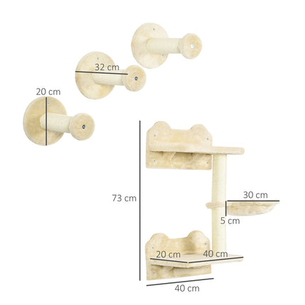 PAWROOM - Stupetårn Og 3 Skrapestolper, Klatrevegg Med Hengekøye, Beige + Kremhvit