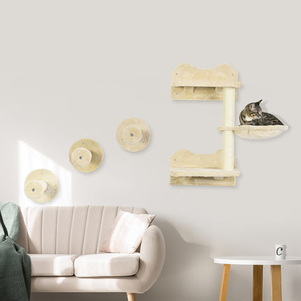 PAWROOM - Stupetårn Og 3 Skrapestolper, Klatrevegg Med Hengekøye, Beige + Kremhvit
