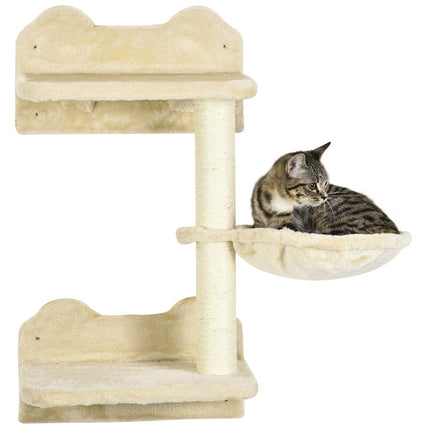 PAWROOM - Stupetårn Og 3 Skrapestolper, Klatrevegg Med Hengekøye, Beige + Kremhvit