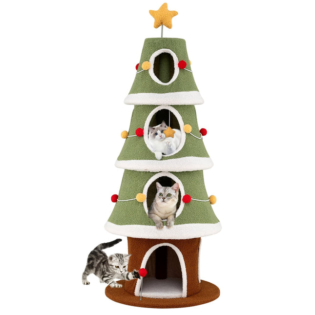 PAWROOM - Christmas Cat Tree with 4 Cozy Caves & Sisal Carpet