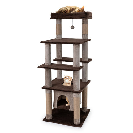 PAWROOM - Tall Multi-Level Cat Tree with Swing Condo, Plush Bed, Brown