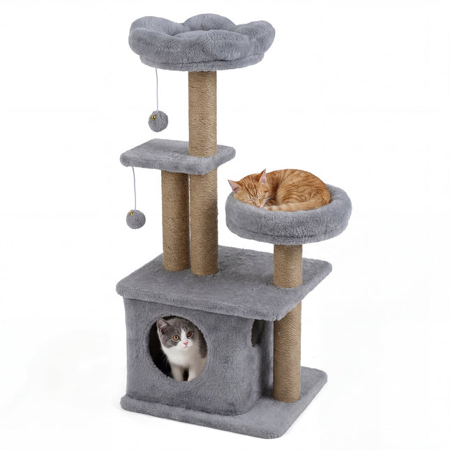 PAWROOM - 96 cm kloretre med plattform, seng og leker, grå