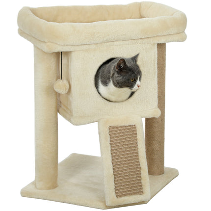 PAWROOM - Kattetre med jute skrapematte, seng, lekeball, beige
