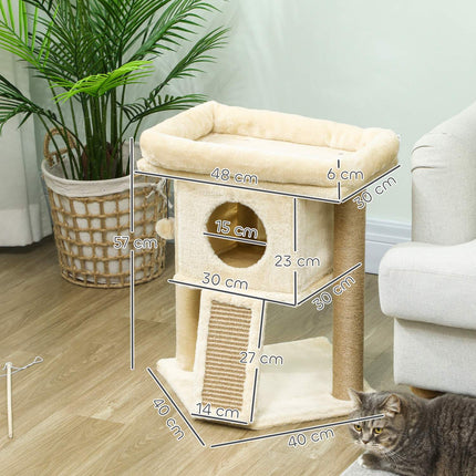 PAWROOM - Kattetre med jute skrapematte, seng, lekeball, beige
