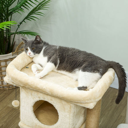 PAWROOM - Kattetre med jute skrapematte, seng, lekeball, beige