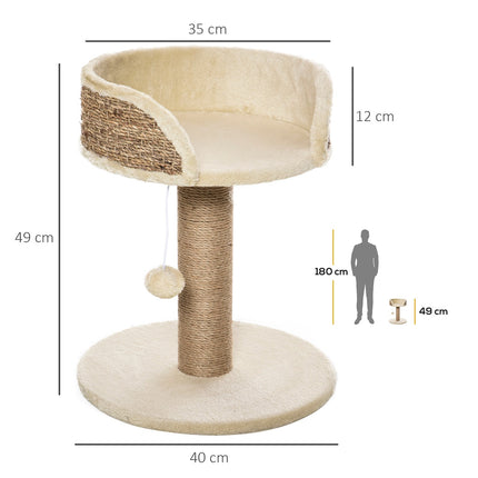 PAWROOM - Liten Skrapestolpe, 49 Cm Kattetre, Katteskrapestolpe Med Lekeball, Liggeunderlag, Klatretre For Katter Opp Til 4 Kg, Kattemøbler, Jute, Kaffe