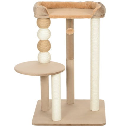 PAWROOM - Kløestolpe 86 cm kattetre med hoppeplattform, seng, lekeball, katteklodestolpe med jute klodestolper, for katter opp til 7 kg, kaffe