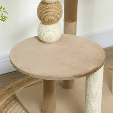 PAWROOM - Kløestolpe 86 cm kattetre med hoppeplattform, seng, lekeball, katteklodestolpe med jute klodestolper, for katter opp til 7 kg, kaffe